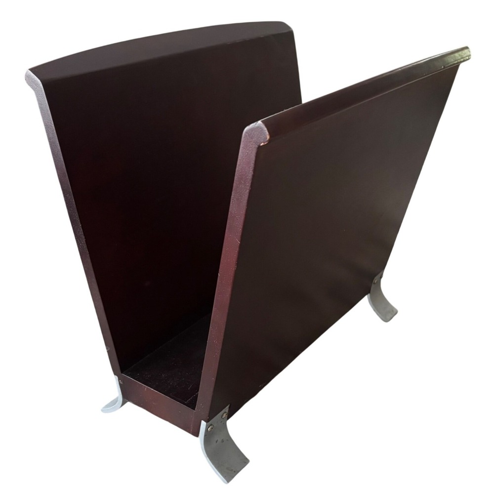 MCM Style Magazine Rack | V-Shaped | Dark Mahogany Finish | Metal Feet